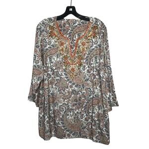 Soft Surroundings Kaimana Embellished Beaded Embroidered Tunic Top Size XL